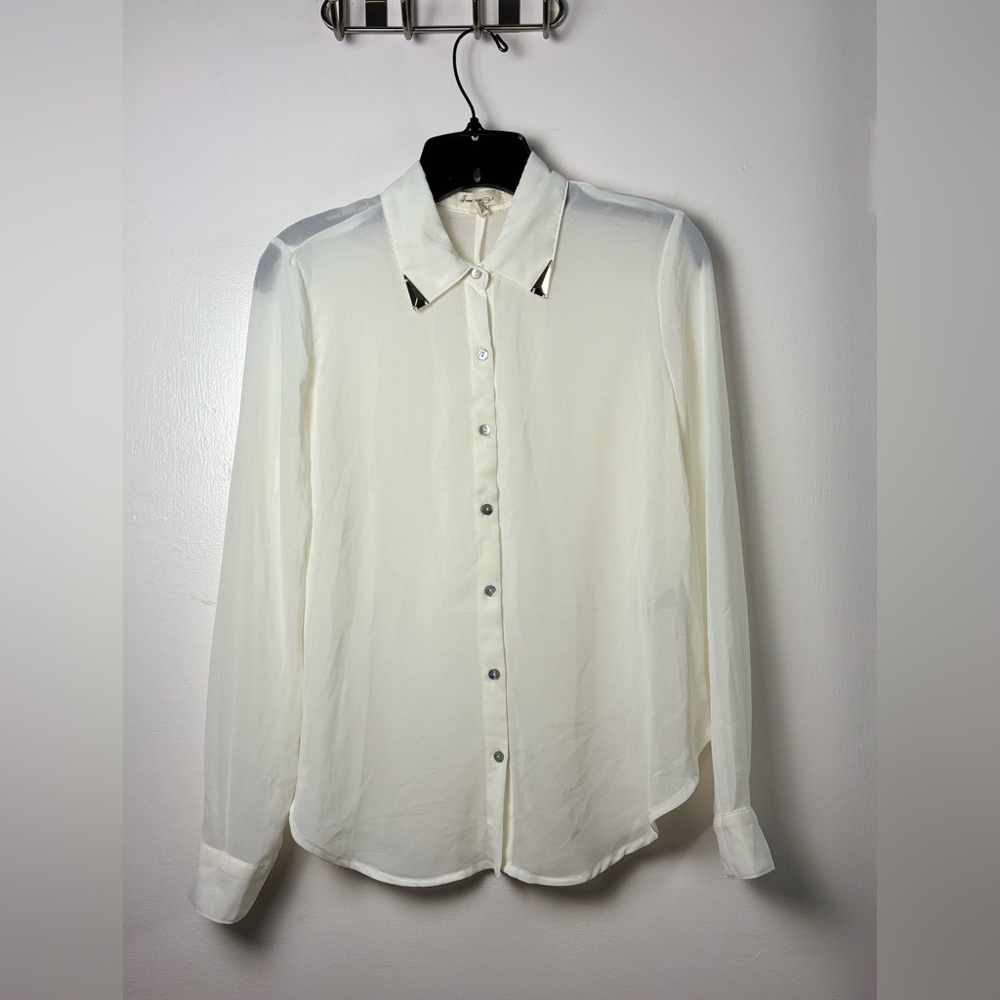 Forever 21 Ivory Sheer Blouse with Metallic Details